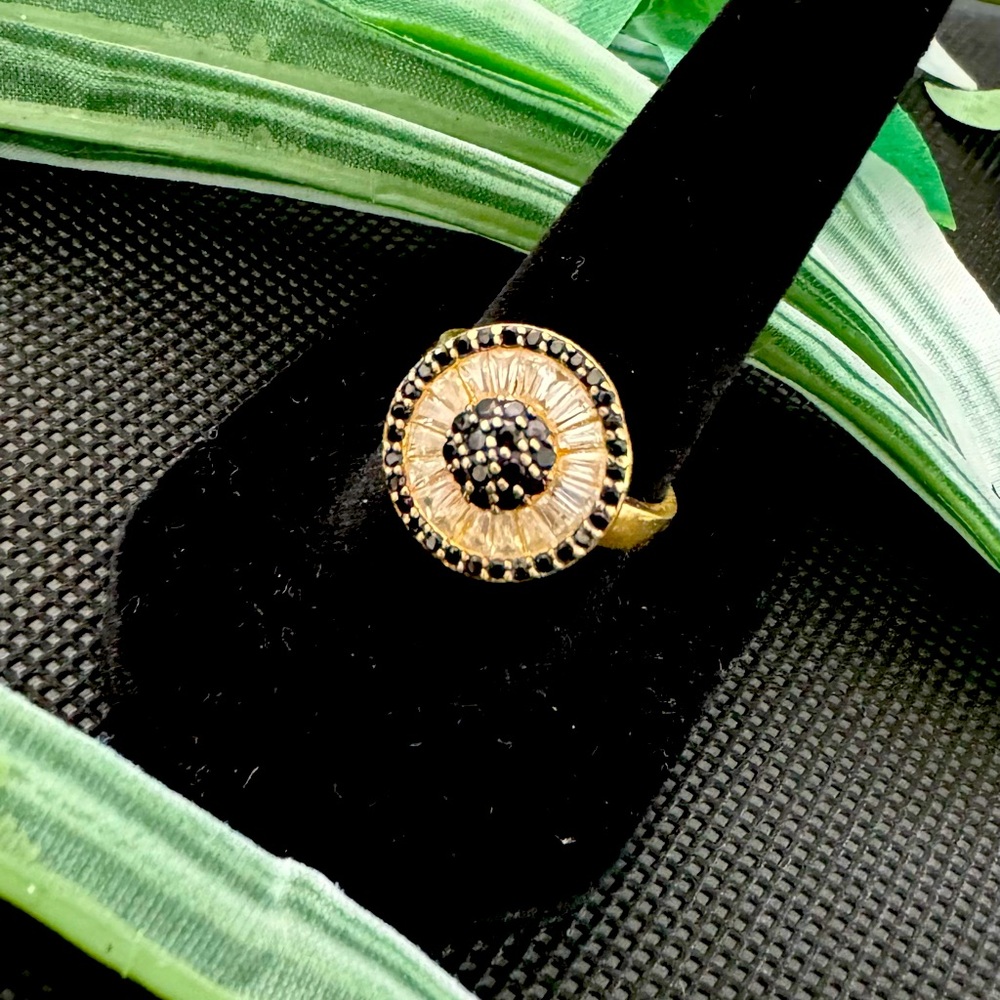 18K Gold Plated - Black & White Zirconia Ring